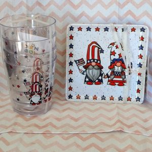 New - 8 piece Patriotic Gnome Plate and Cup Set -